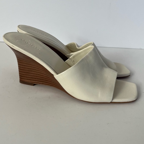 Vince Womens Pia Tan Leather Slide Slip On Wedge Sandals Shoes Size 8.5 - Picture 4 of 8